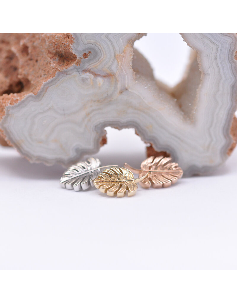BVLA Left Facing Monstera Leaf in 14k Rose Gold 16g Threaded End by BVLA!