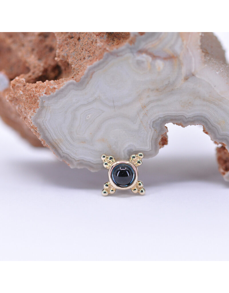 BVLA 6mm Mini Kandy with London Blue Topaz Cabochon in 14k Yellow Gold 16g Threaded Ends