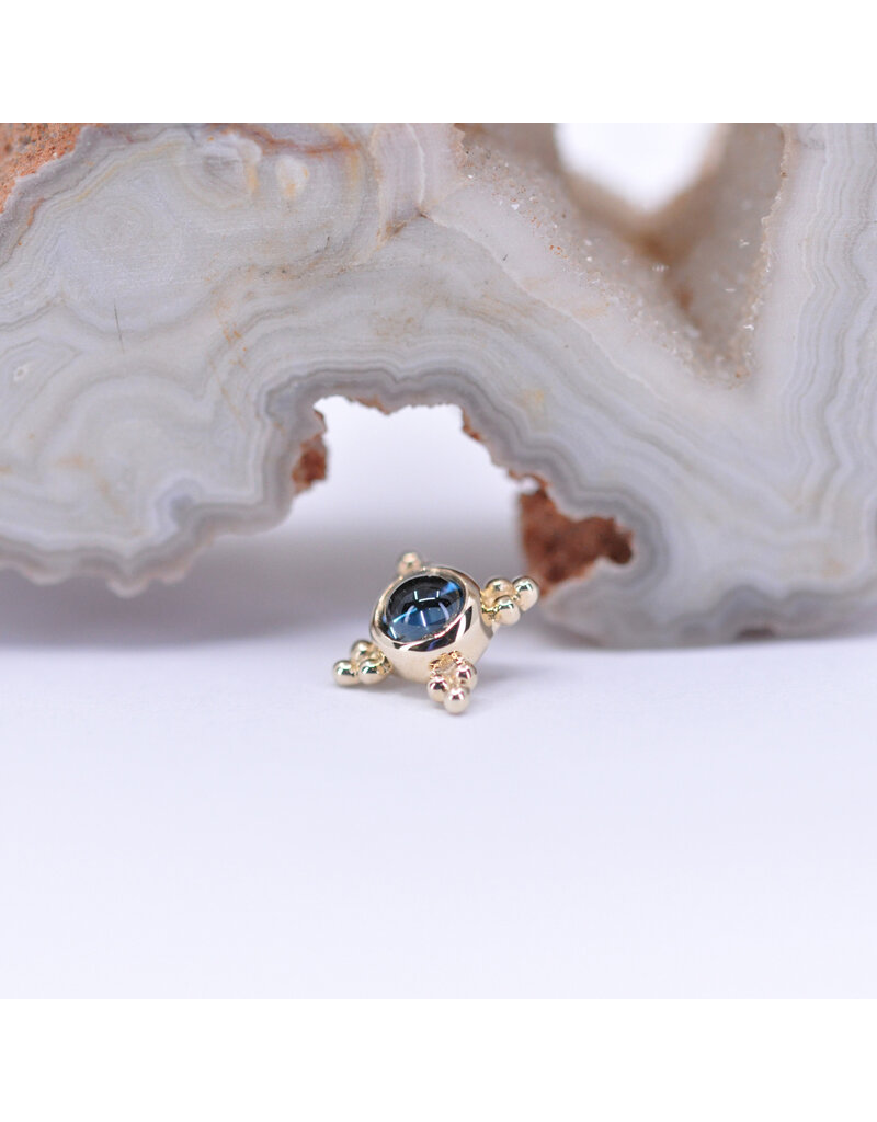 BVLA 6mm Mini Kandy with London Blue Topaz Cabochon in 14k Yellow Gold 16g Threaded Ends