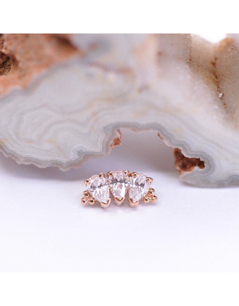 BVLA 3 Gem Pear Panaraya with CZ in 14k Gold 16g Threaded Ends by BVLA!