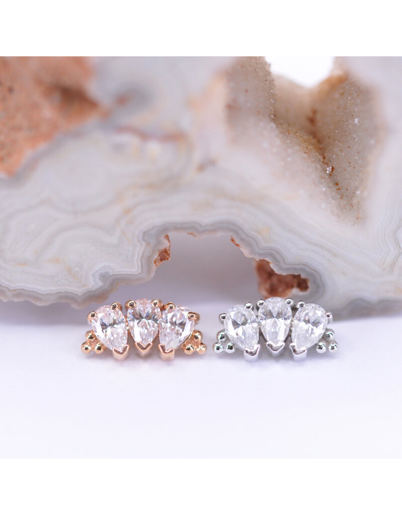BVLA 3 Gem Pear Panaraya with CZ in 14k Gold 16g Threaded Ends by BVLA!