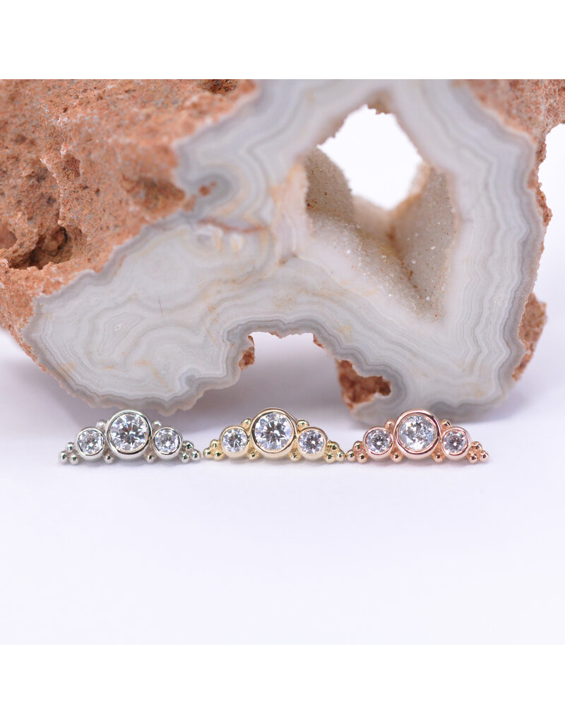 BVLA 3 Gem Graduating Panaraya with CZ in 14k Gold 16g Threaded Ends by BVLA!