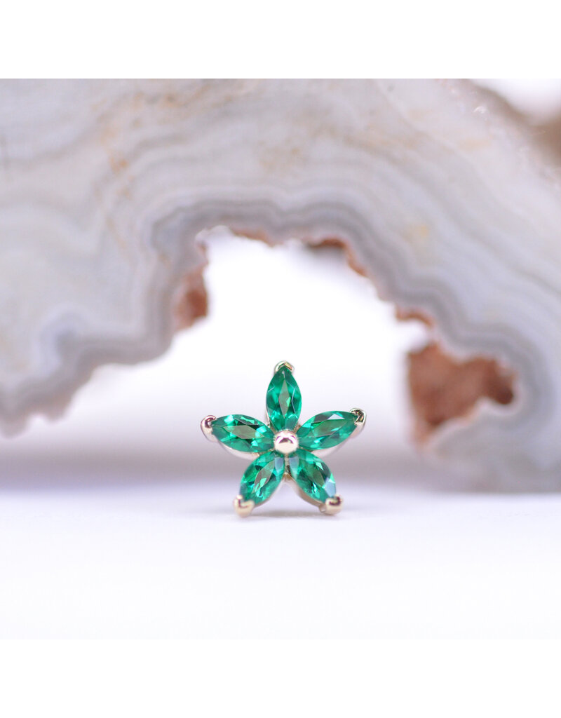 BVLA Starflower with Emerald in 14k Yellow Gold Threadless End by BVLA!