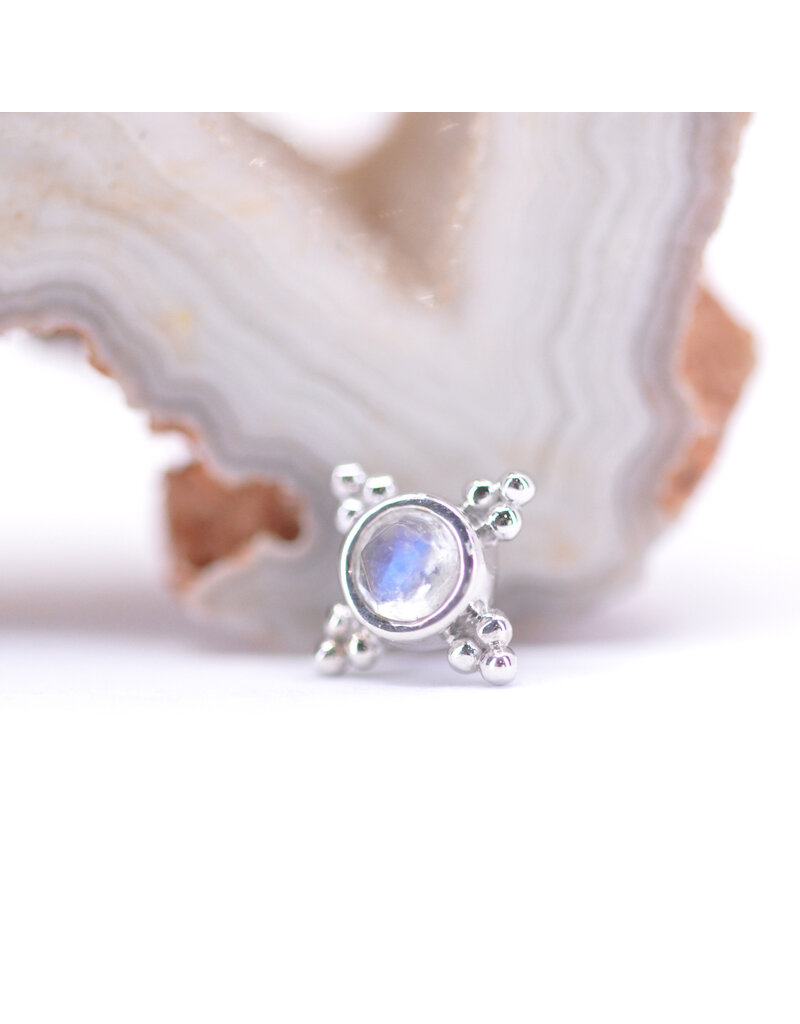BVLA 6mm Mini Kandy with Rose Cut Rainbow Moonstone in 14k White Gold 16g Threaded Ends
