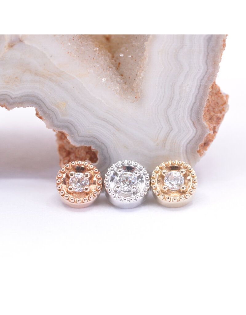 BVLA Round Harlequin with CZ in 14k Gold 16g Threaded Ends by BVLA!