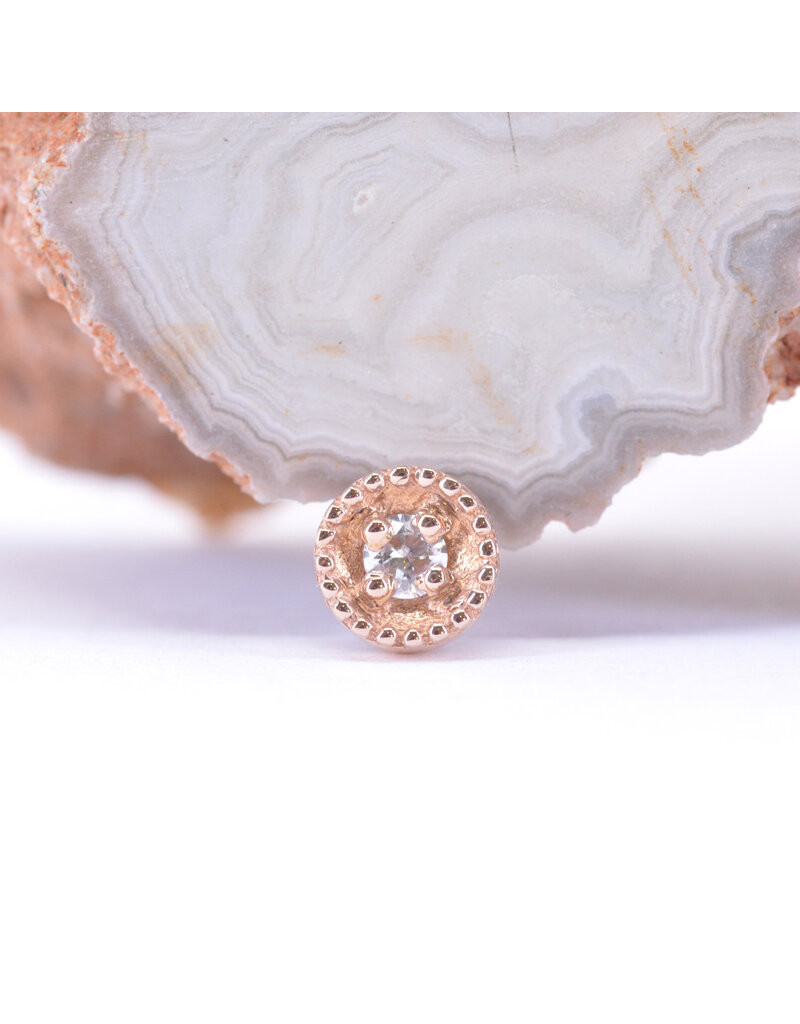 BVLA Round Harlequin with Genuine VS Diamond in 14k Rose Gold 16g Threaded End by BVLA!