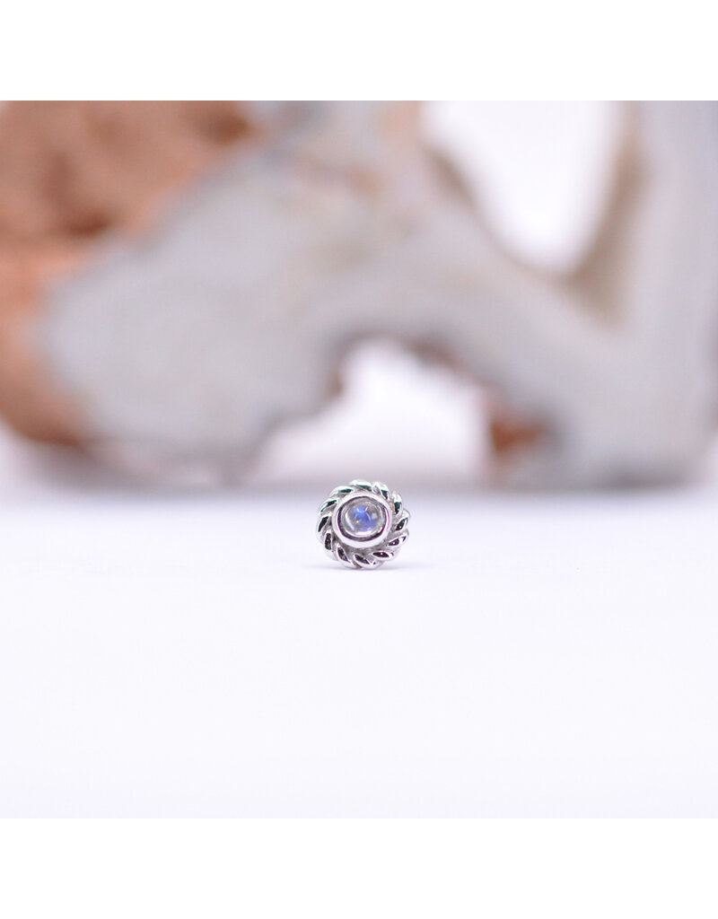 BVLA Mini Raine with Rainbow Moonstone Cabochon in 14k White Gold Threadless End by BVLA!