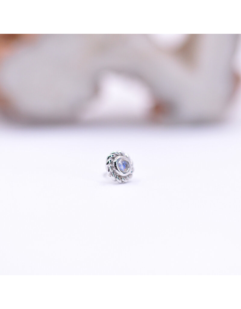 BVLA Mini Raine with Rainbow Moonstone Cabochon in 14k White Gold Threadless End by BVLA!