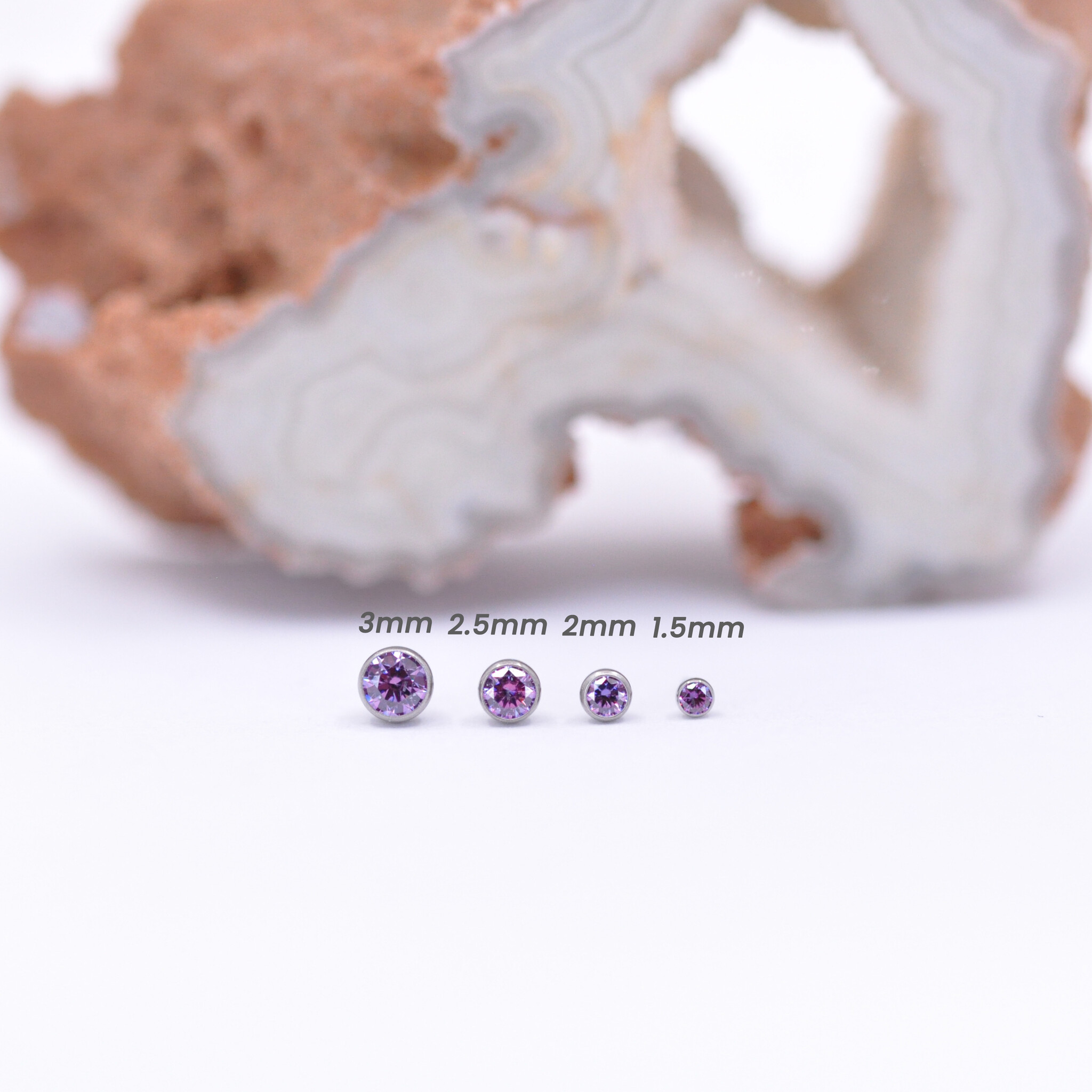 Fancy Purple CZ Bezel Titanium Threadless Ends by Neometal - Mint