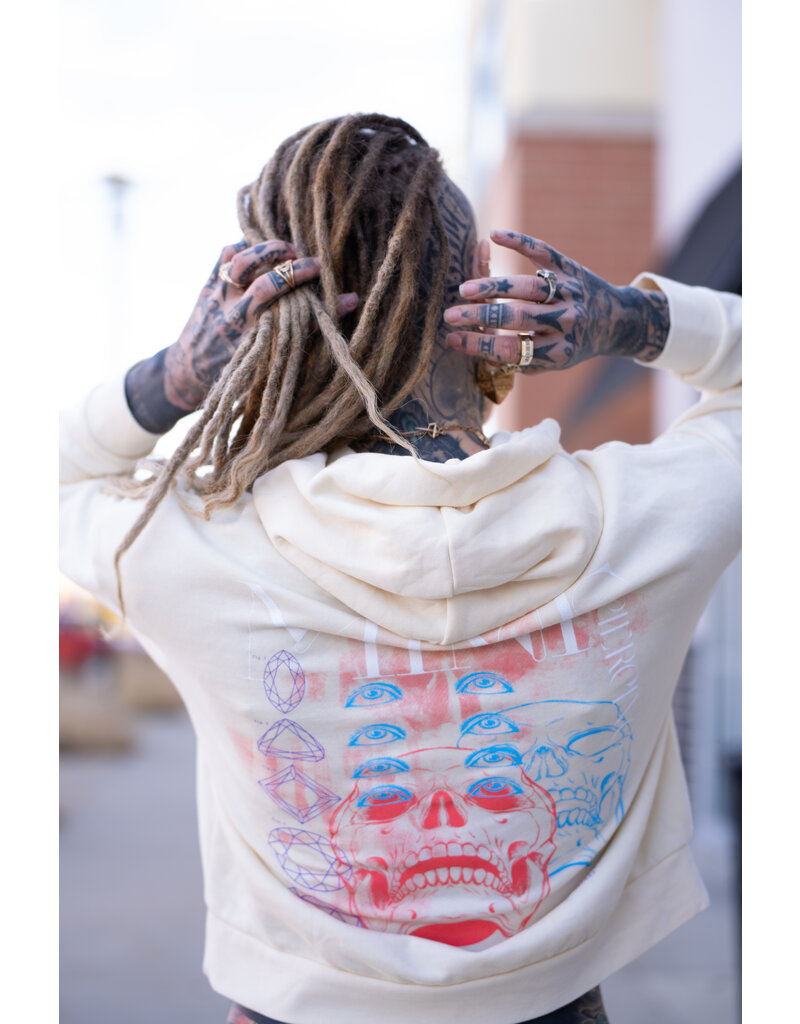 Logo Font Skull and Gems Cropped Pull Over Hoodies