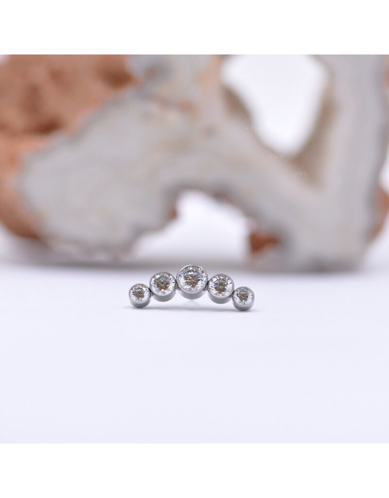 Neometal Titanium Threadless 5 Gem Curved Cluster CZ