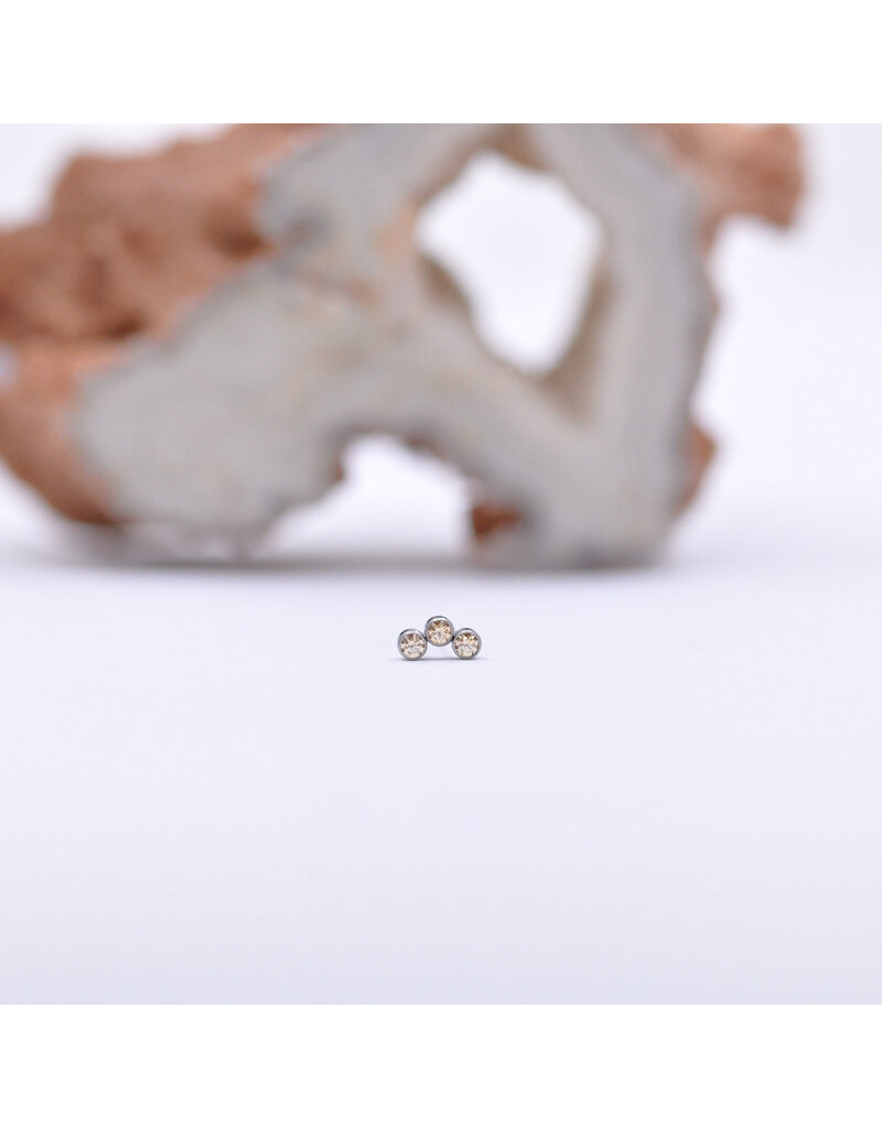 Neometal Titanium Threadless Petite 3 Gem Curved Cluster Champagne