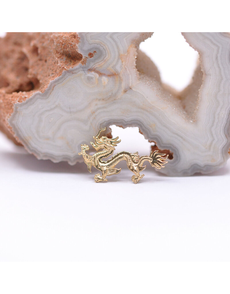 BVLA Fei Long Lrg Dragon 16x10mm Left Facing 16g Threaded End 14k Yellow Gold