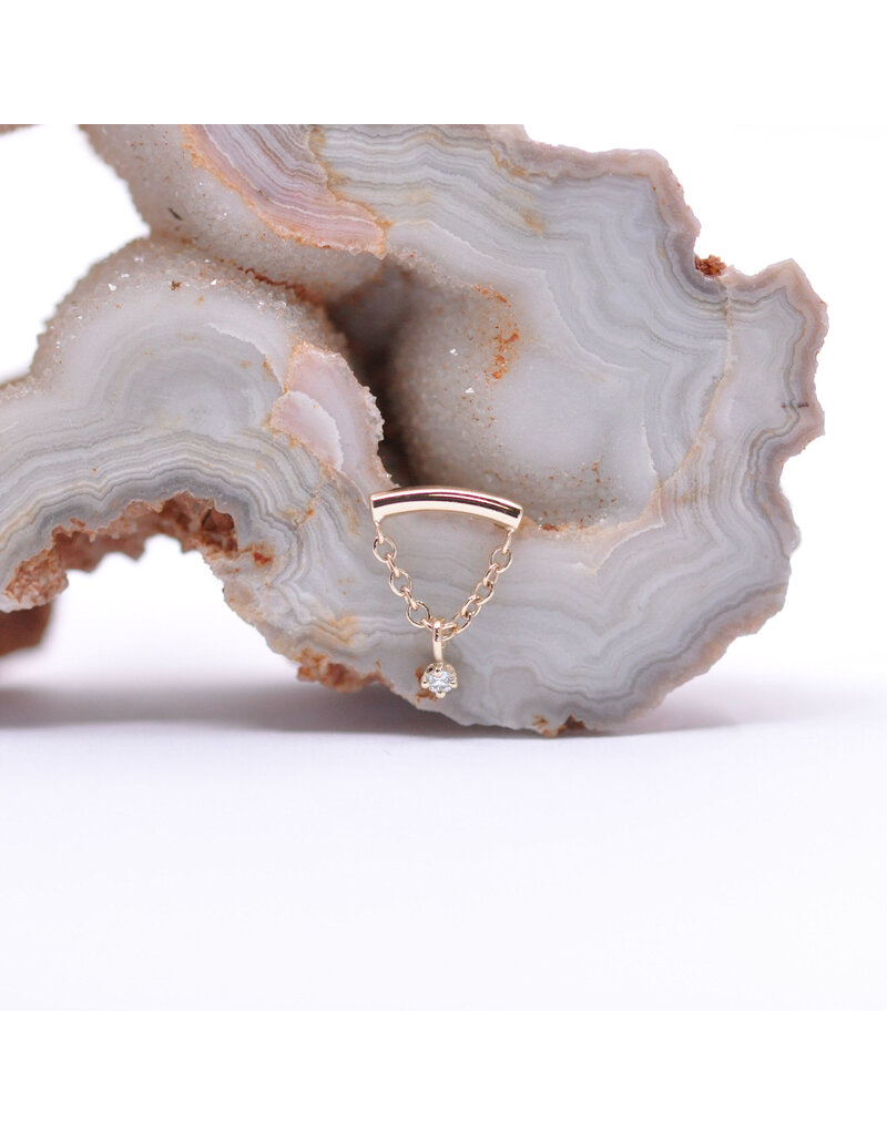 BVLA Kendall Round Prong Cz Charm 1/4 Curved Bar Cable Chain 16g Threadless End 14k Gold