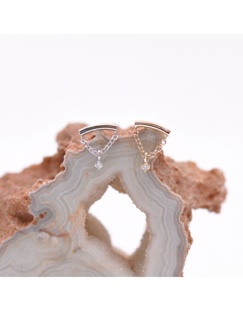 BVLA Kendall Round Prong Cz Charm 1/4 Curved Bar Cable Chain 16g Threadless End 14k Gold