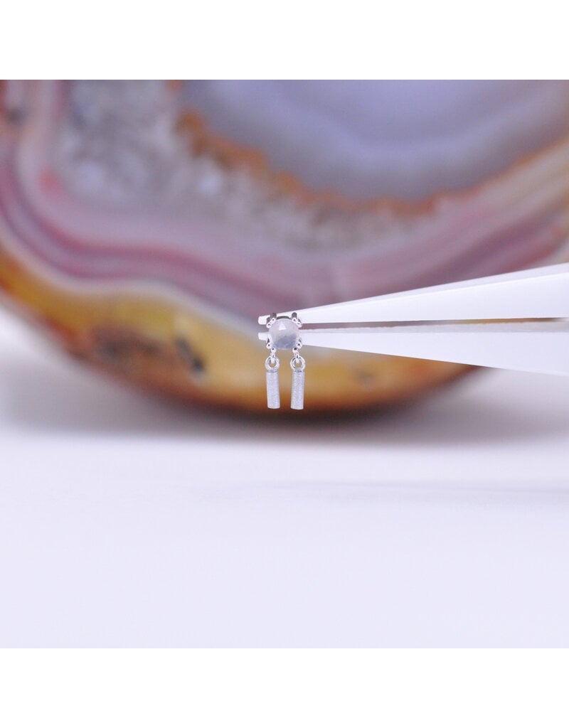 BVLA Tinsel 2.5mm Cabochon Prong 16g Threaded End 14k White Gold Rose Cut Lavender Chalcedony and Sandblasted Cylinders