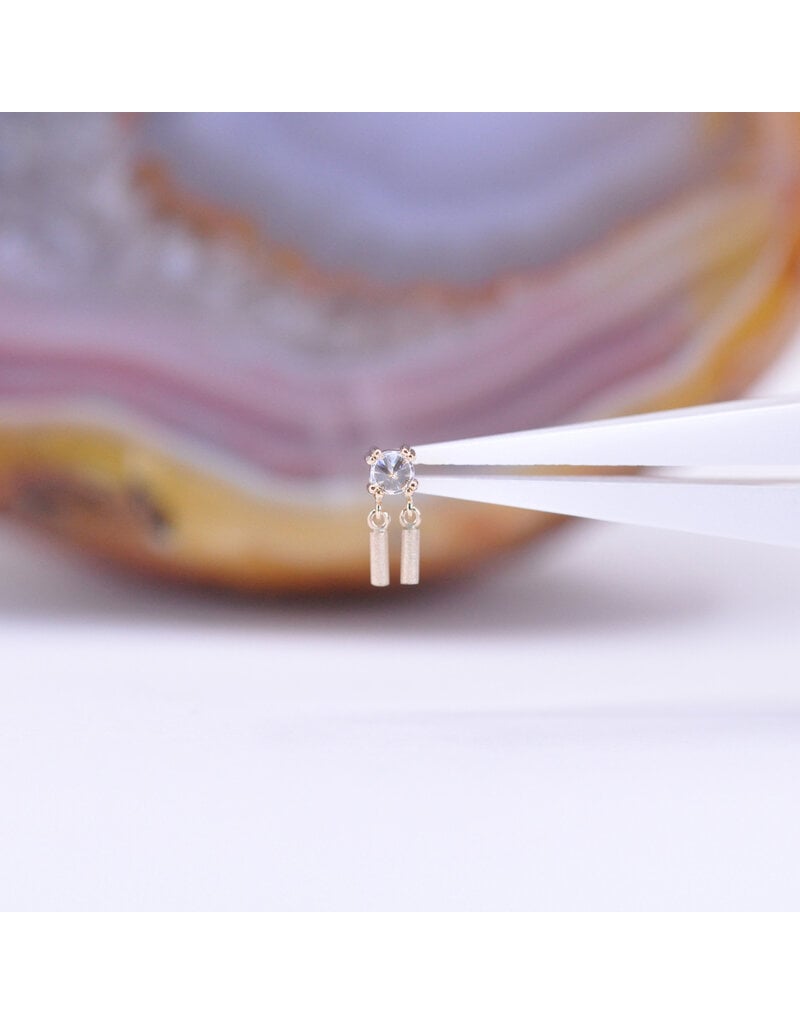 Tinsel 2.5mm Cabochon Prong 16g Threaded End 14k Yellow Gold Reverse Set CZ and Sandblasted Cylinders