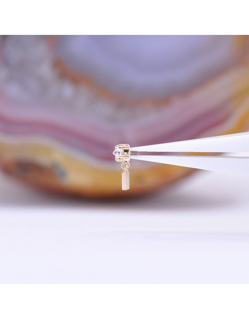 Tinsel 2.5mm Cabochon Prong 16g Threaded End 14k Yellow Gold Reverse Set CZ and Sandblasted Cylinders