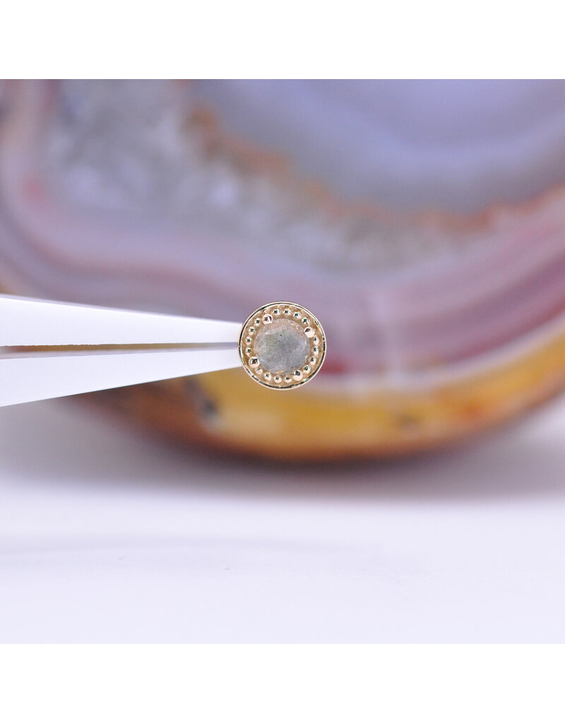 BVLA Millgrain Prong 6mm Threadless End 14k Yellow Gold 4mm Rose Cut Labradorite