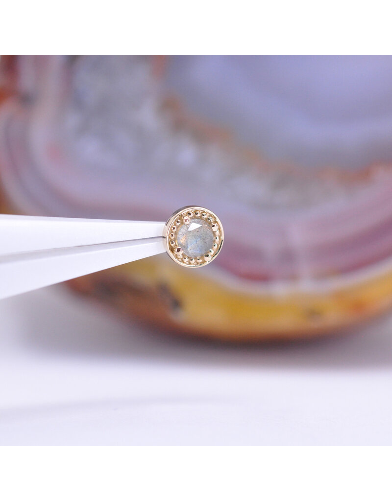 BVLA Millgrain Prong 6mm Threadless End 14k Yellow Gold 4mm Rose Cut Labradorite