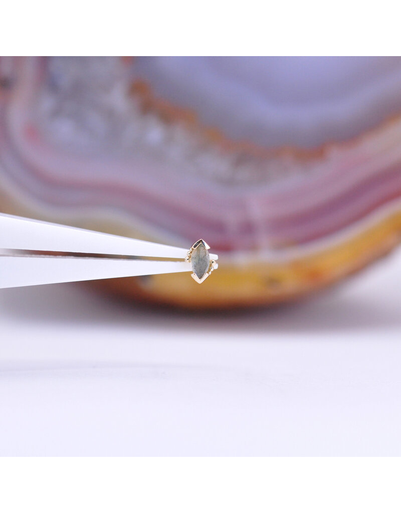 BVLA V Prong Marquise Cabochon Threadless End 14k Yellow Gold Rose Cut Labradorite 4x2mm