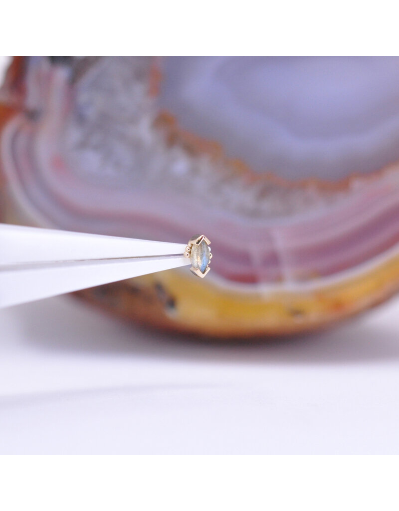 BVLA V Prong Marquise Cabochon Threadless End 14k Yellow Gold Rose Cut Labradorite 4x2mm