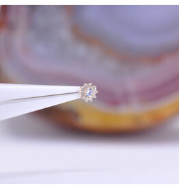 BVLA Tiniest Rose Threadless End 14k Yellow Gold Diamond and Faceted Rainbow Moonstone
