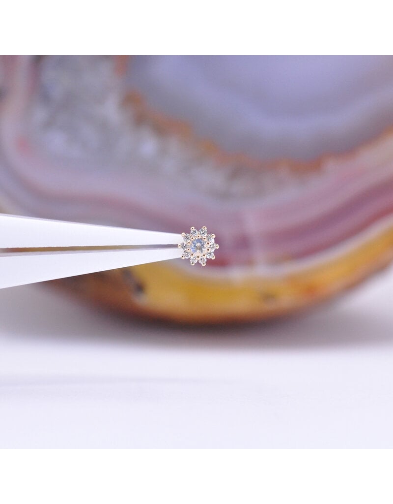 BVLA Tiniest Rose Threadless End 14k Yellow Gold Diamond and Faceted Rainbow Moonstone