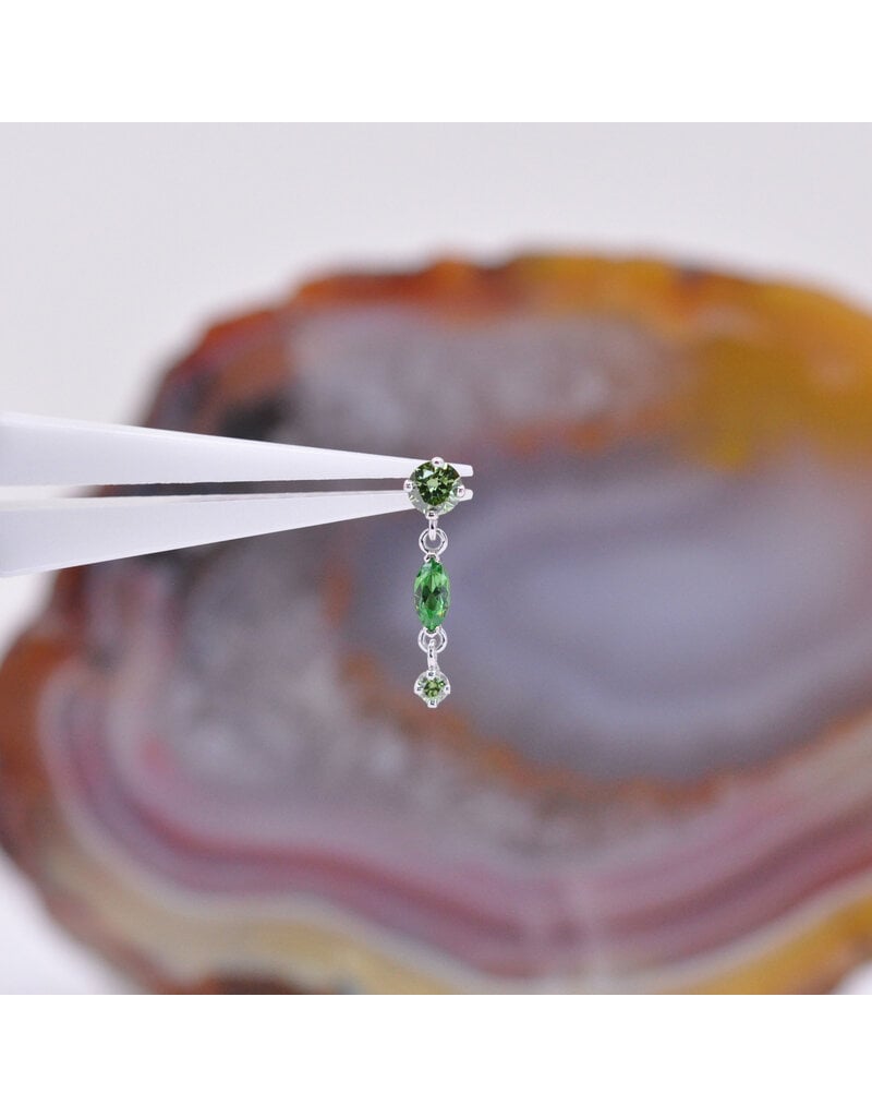 BVLA Wintermoon 3 16g Threaded End 14k White Gold Ice Green Diamond(3mm), Tsavorite(4x2mm), and Ice Green Diamond(1.5mm)