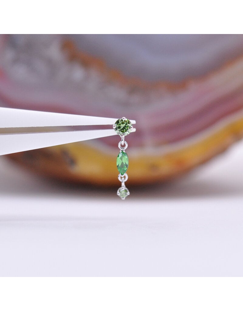 BVLA Wintermoon 3 16g Threaded End 14k White Gold Ice Green Diamond(3mm), Tsavorite(4x2mm), and Ice Green Diamond(1.5mm)