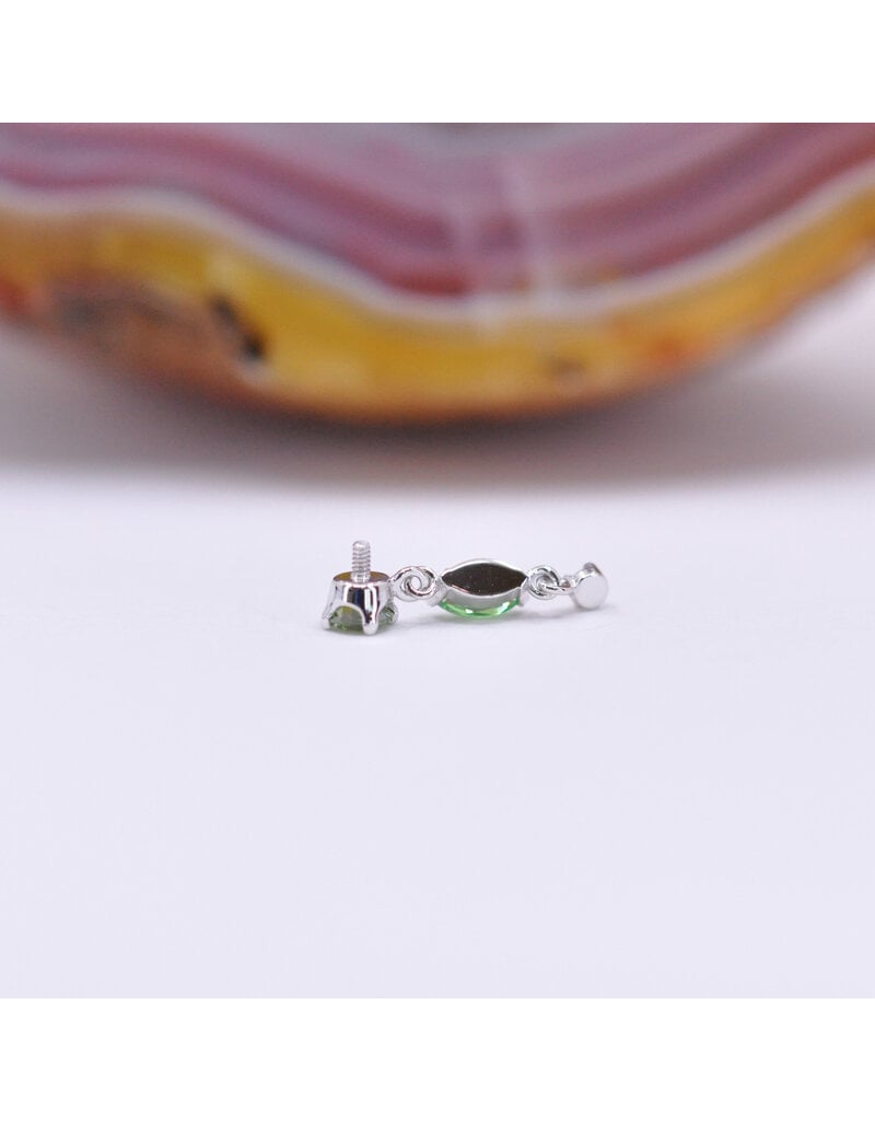 BVLA Wintermoon 3 16g Threaded End 14k White Gold Ice Green Diamond(3mm), Tsavorite(4x2mm), and Ice Green Diamond(1.5mm)