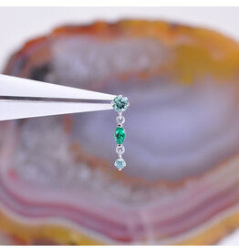 BVLA Wintermoon 3 16g Threaded End 14k White Gold Chrysoberyl(3mm), Emerald(4x2mm), and Paraiba Spinel(1.5mm)