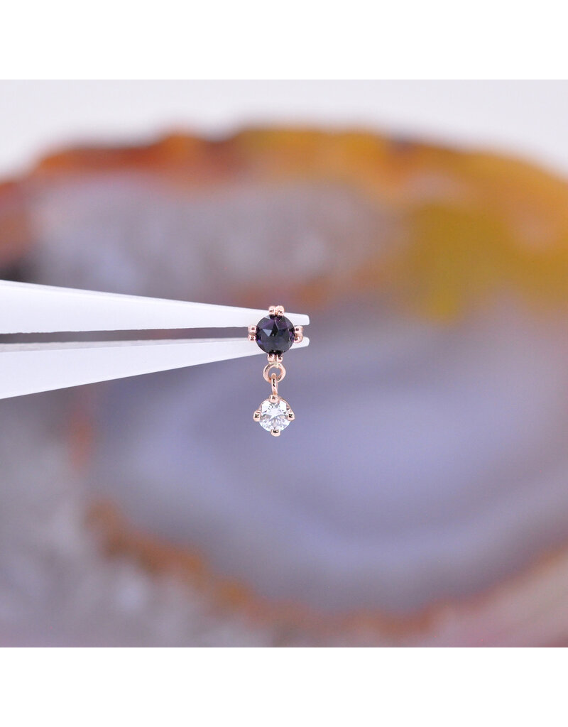 BVLA Duet Cabochon Prong 16g Threaded End 14k Rose Gold Rose Cut Amethyst(2.5mm) and Diamond(2mm)