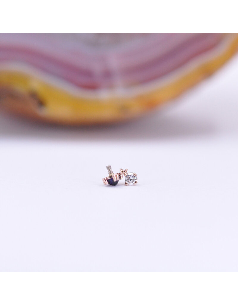 BVLA Duet Cabochon Prong 16g Threaded End 14k Rose Gold Rose Cut Amethyst(2.5mm) and Diamond(2mm)