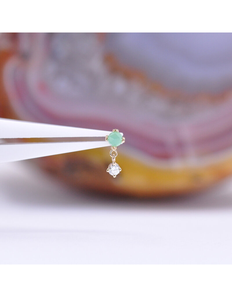 BVLA Duet Cabochon Prong 16g Threaded End 14k Yellow Gold Rose Cut Chrysoprase(2.5mm) and Diamond(2mm)