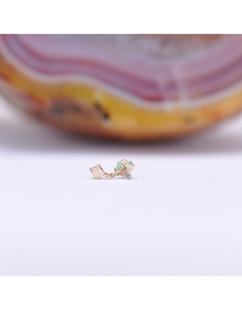 BVLA Duet Cabochon Prong 16g Threaded End 14k Yellow Gold Rose Cut Chrysoprase(2.5mm) and Diamond(2mm)