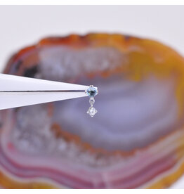 BVLA Duet Cabochon Prong 16g Threaded End 14k White Gold Rose Cut Swiss Blue Topaz 2.5mm and Diamond 2mm