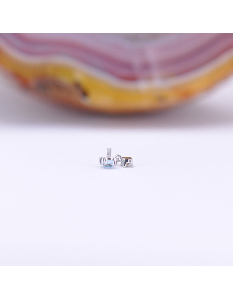 BVLA Duet Cabochon Prong 16g Threaded End 14k White Gold Rose Cut Swiss Blue Topaz(2.5mm) and Diamond(2mm)
