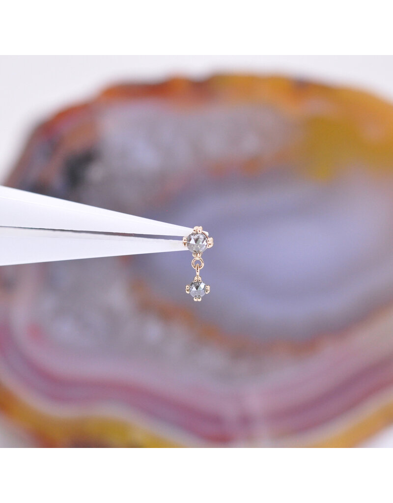 BVLA Duet Cabochon Prong 16g Threaded End 14k Yellow Gold Rose Cut Grey Diamond(2.5mm and 2mm)