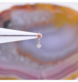 BVLA Duet Cabochon Prong 16g Threaded End 14k Yellow Gold Rose Cut Oregon Sunstone 2.5mm and Diamond 2mm