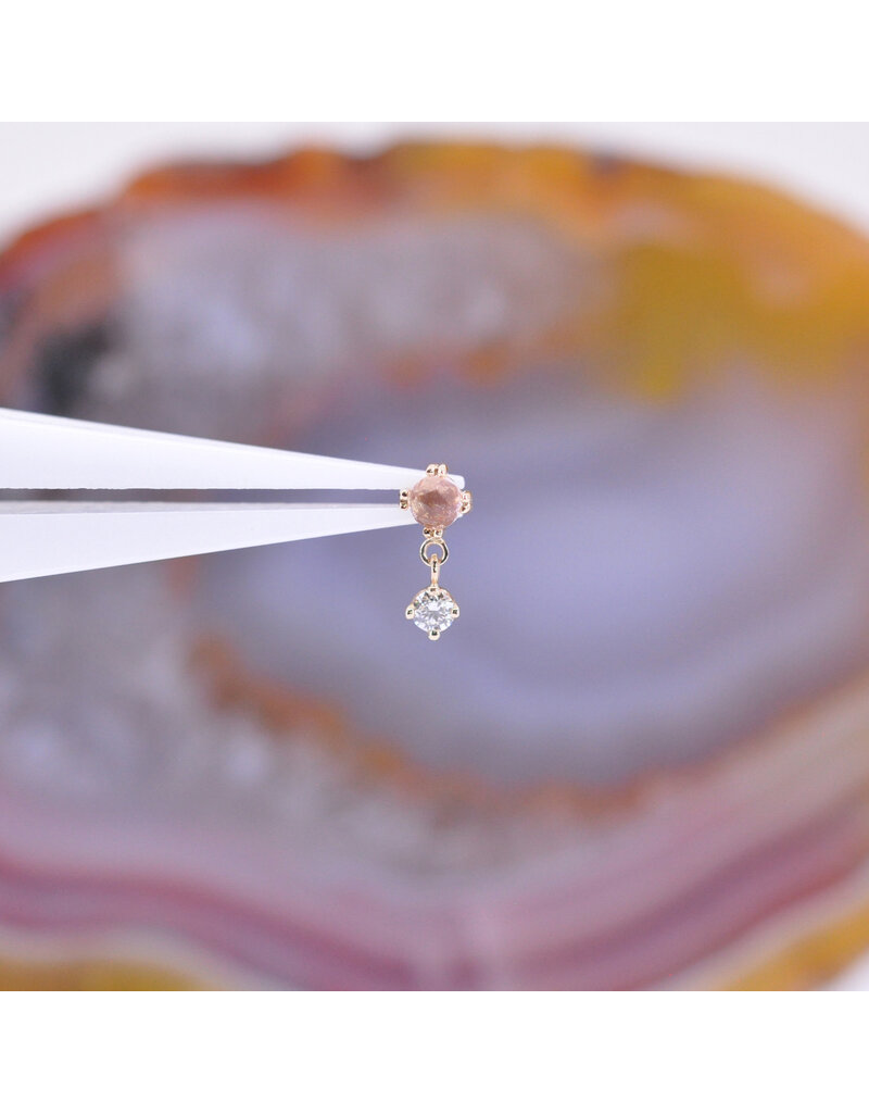 BVLA Duet Cabochon Prong 16g Threaded End 14k Yellow Gold Rose Cut Oregon Sunstone(2.5mm) and Diamond(2mm)