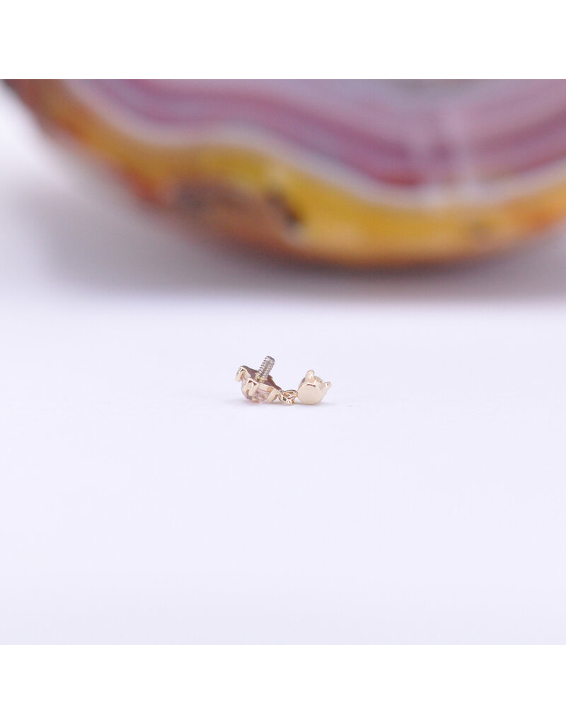 BVLA Duet Cabochon Prong 16g Threaded End 14k Yellow Gold Rose Cut Oregon Sunstone(2.5mm) and Diamond(2mm)