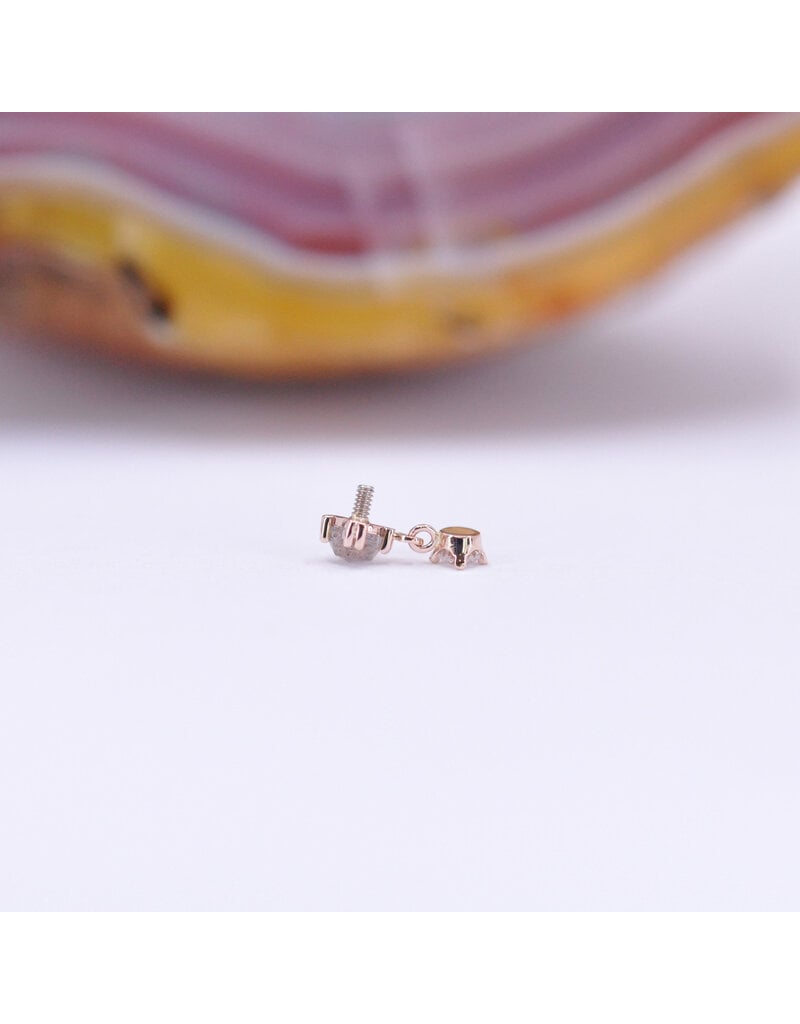 BVLA Duet Cabochon Prong 16g Threaded End 14k Rose Gold Rose Cut Labradorite 2.5mm and Diamond 2mm
