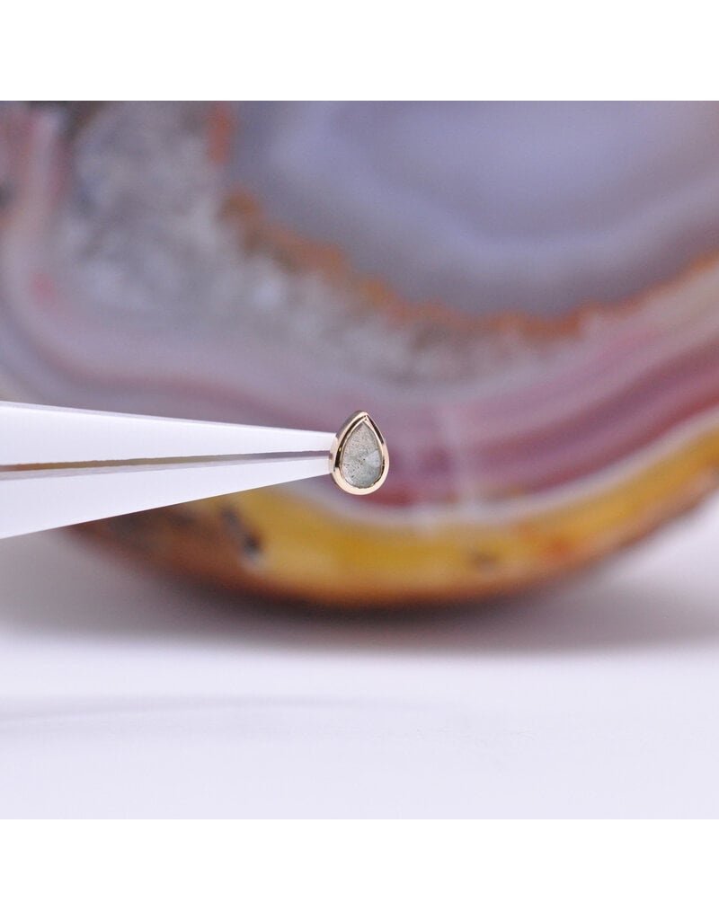 BVLA Pear Cabochon Bezel Threadless End 14k Yellow Gold Rose Cut Labradorite