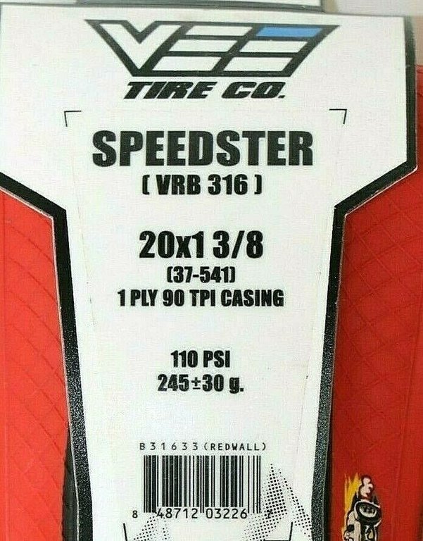 Vee Tire Vee Rubber Speedster 20x1-3/8 Folding BMX Bicycle Tire