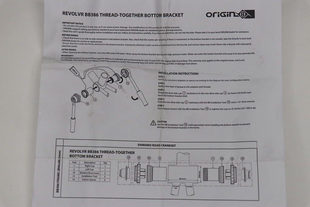 Origin8 Origin8 REVOLVR BB386 Bottom Bracket Works with Sram GXP 22/24mm cranks