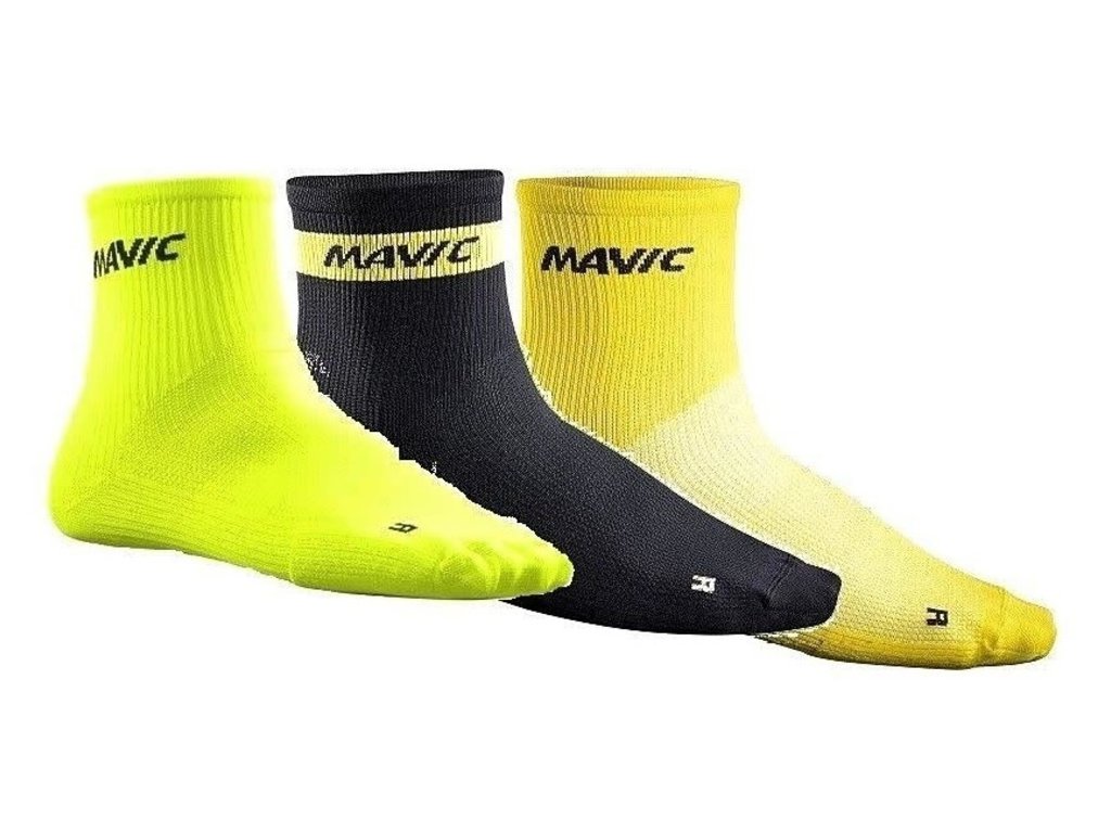 Mavic Mavic Cosmic Mid Cycling Socks in Black, Yellow, Fluorescent Yellow - 2 Pairs