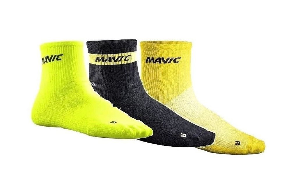 Mavic Mavic Cosmic Mid Cycling Socks in Black, Yellow, Fluorescent Yellow - 2 Pairs