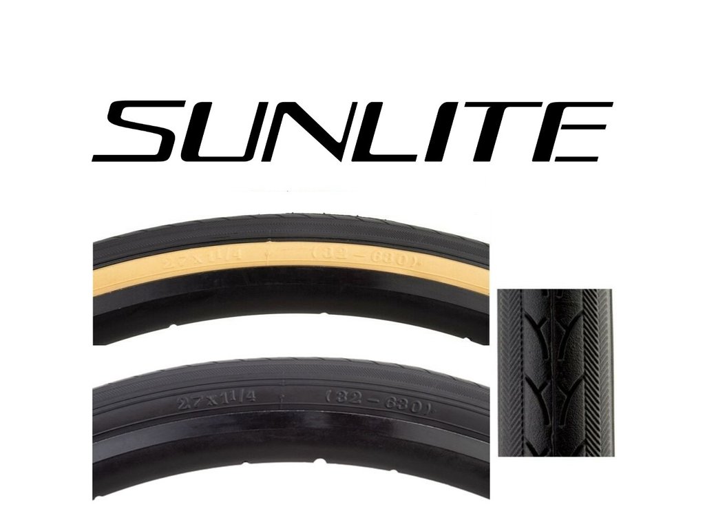 Sunlite Sunlite 27x1-1/4 Gumwall or All Black Folding Classic Bike Tire 100PSI Kenda K35