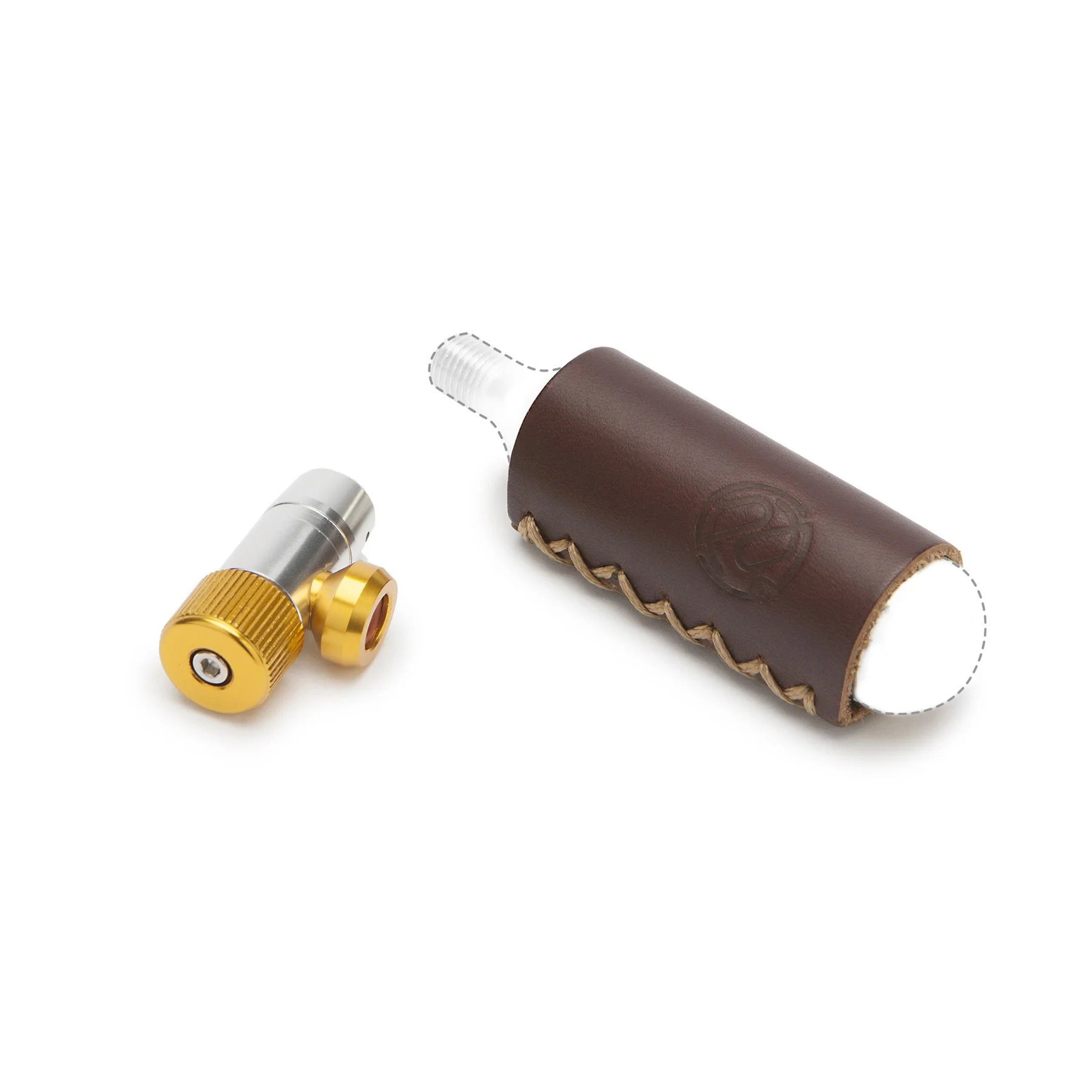 Portland Design Works Tiny Object - Gonfiatore A CO2 Per Camere D'Aria, Con Custodia In Pelle, Compatibile Valvola Presta, Colore Oro/Argento